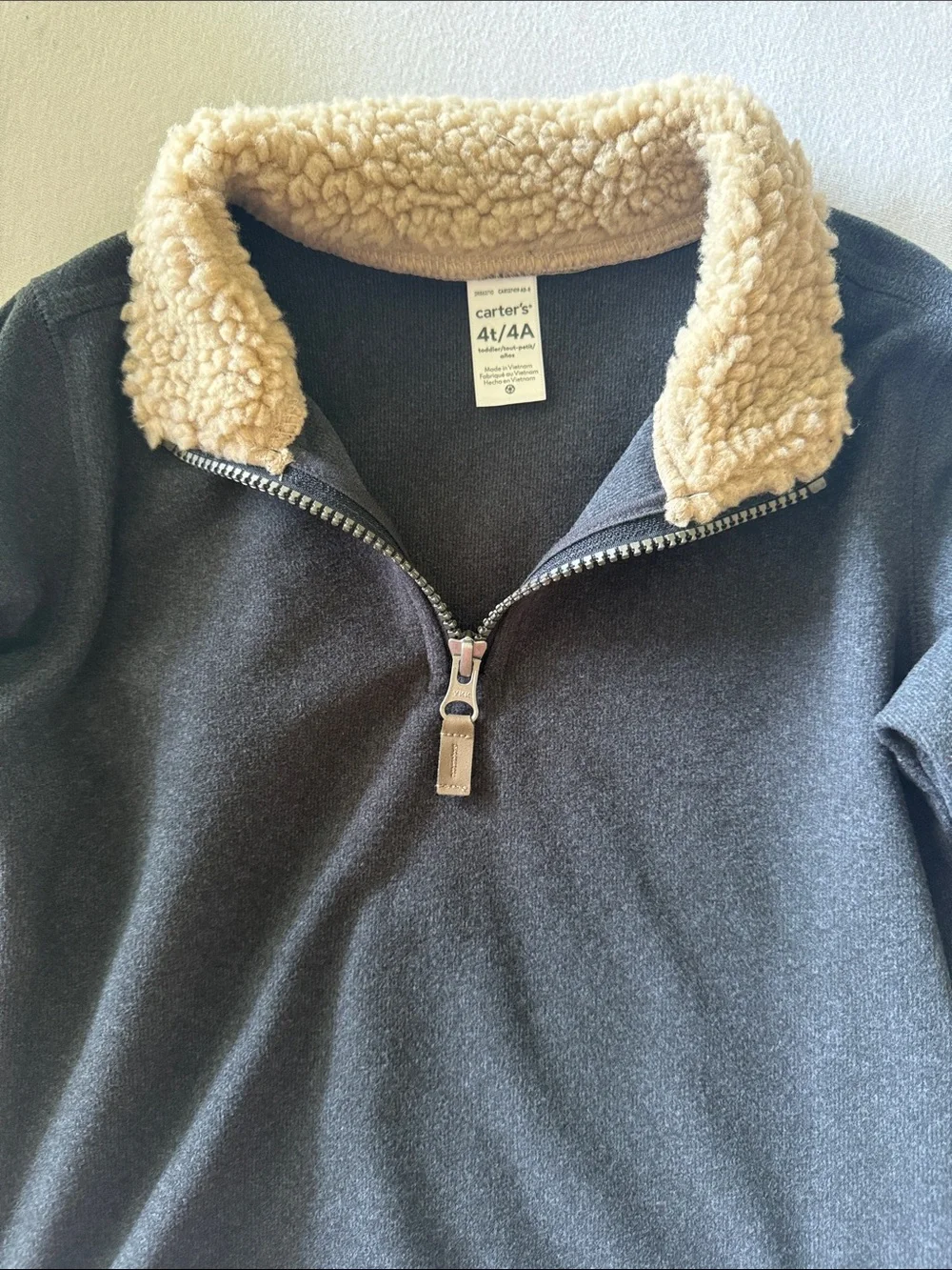 Carter's Charcoal Quarter-Zip Pullover with Cream Sherpa Collar